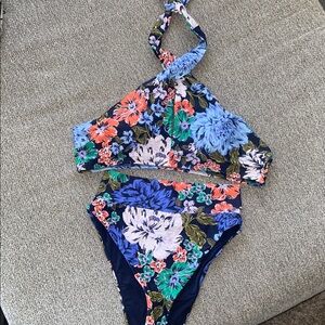 Aerie Navy Floral bikini set XL top /L bottom